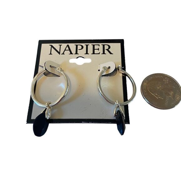 Napier Silver Toned Hoop w/ faceted black bead. - Picture 5 of 5